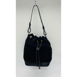 Isadora Black Suede Large Bucket Shoulder Bag Made In Italy